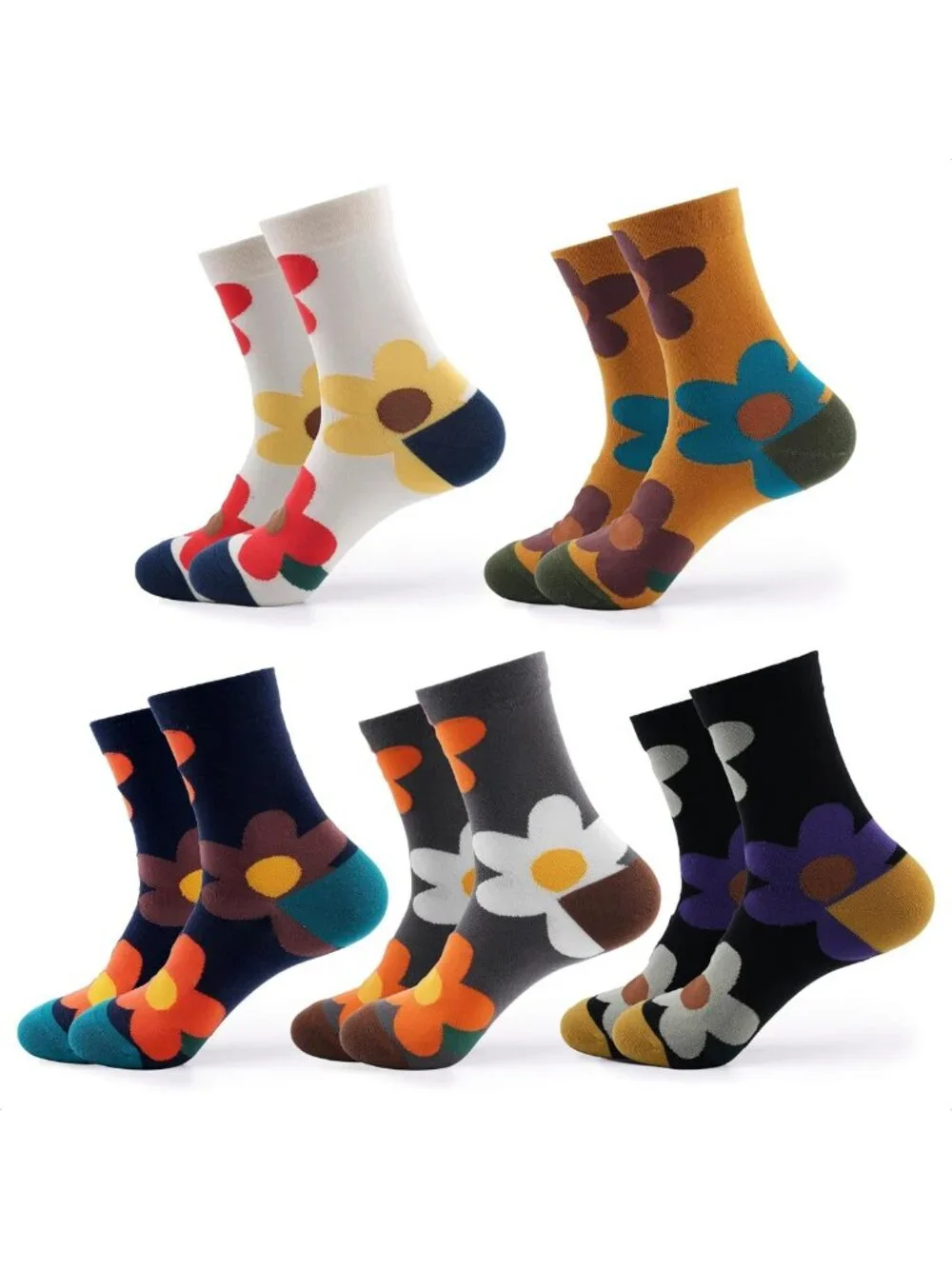 Cute Floral Ruffle Cotton Crew & Ankle Socks, Colorful Tube Size 6-9 for Women